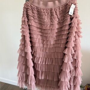 Pink Bubble Midi Skirt with Ruffled Layers